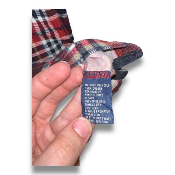 Red & Navy Check Chaps Ralph Lauren Mesh L/S Polo Shirt Size M - Picture 7 of 10